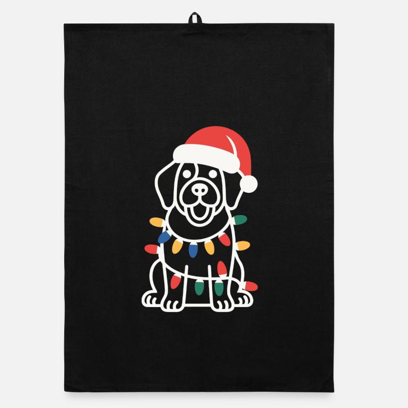 Lumières de Noël du chiot Père Noël Torchon bio