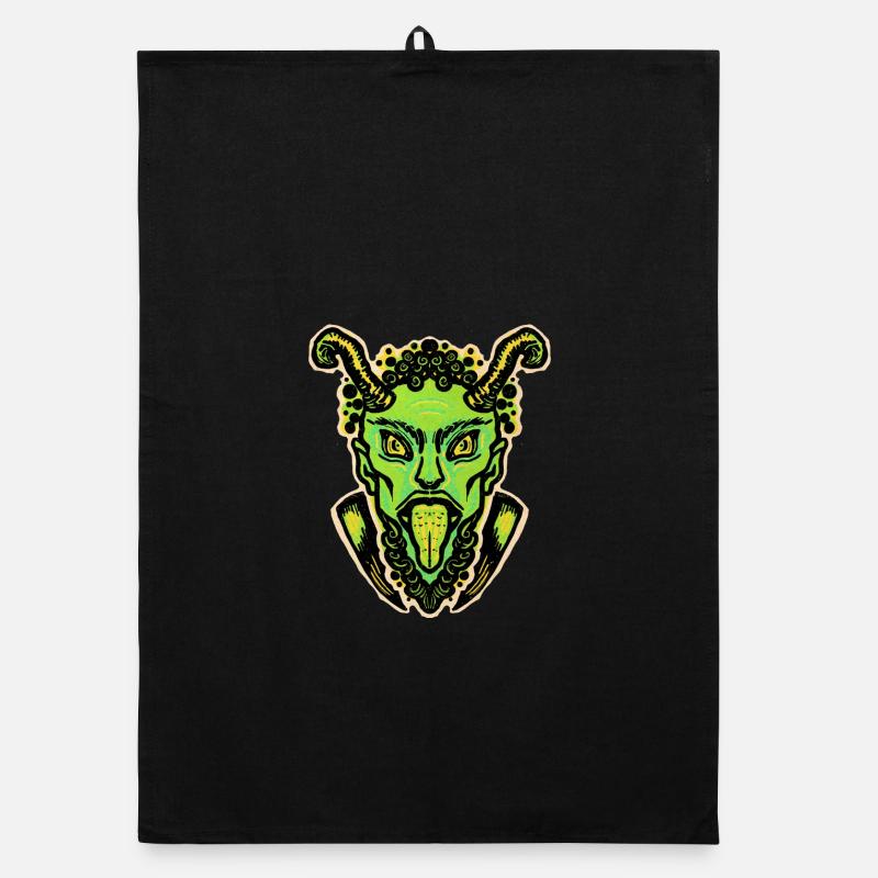 Krampus vert avec langue et cornes Torchon bio