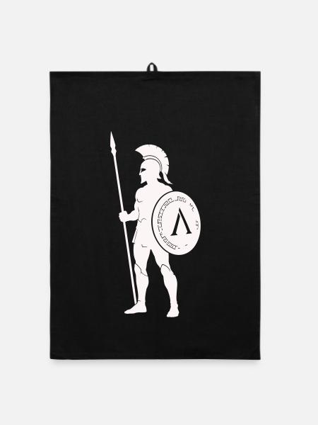 Spartanischer Krieger mit Schild - Organic Geschirrtuch - Schwarz - Vorne