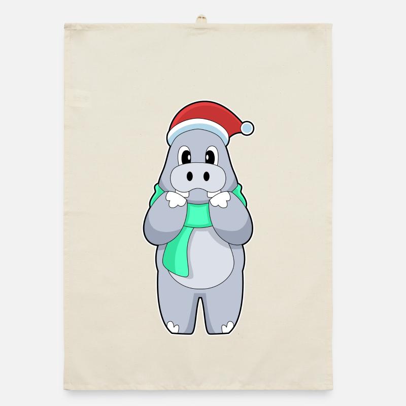 Hippopotames Noël Hiver Torchon bio