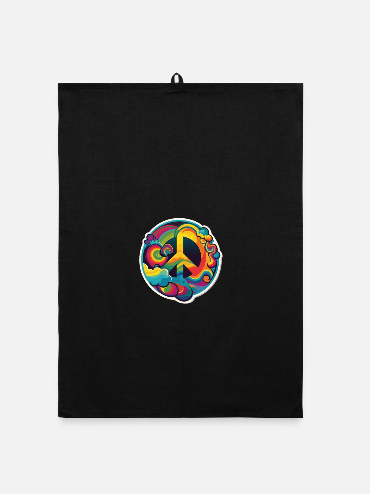 Psychedelisches Peace Zeichen - Organic Geschirrtuch - Schwarz - Vorne