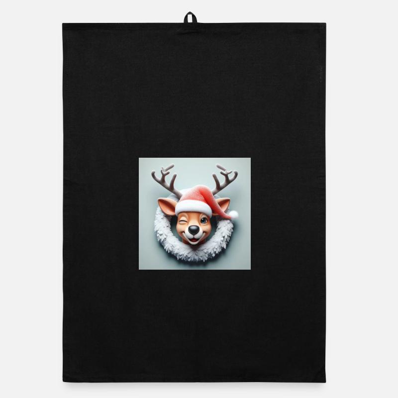 Laughing reindeer with wreath Organic dish towel