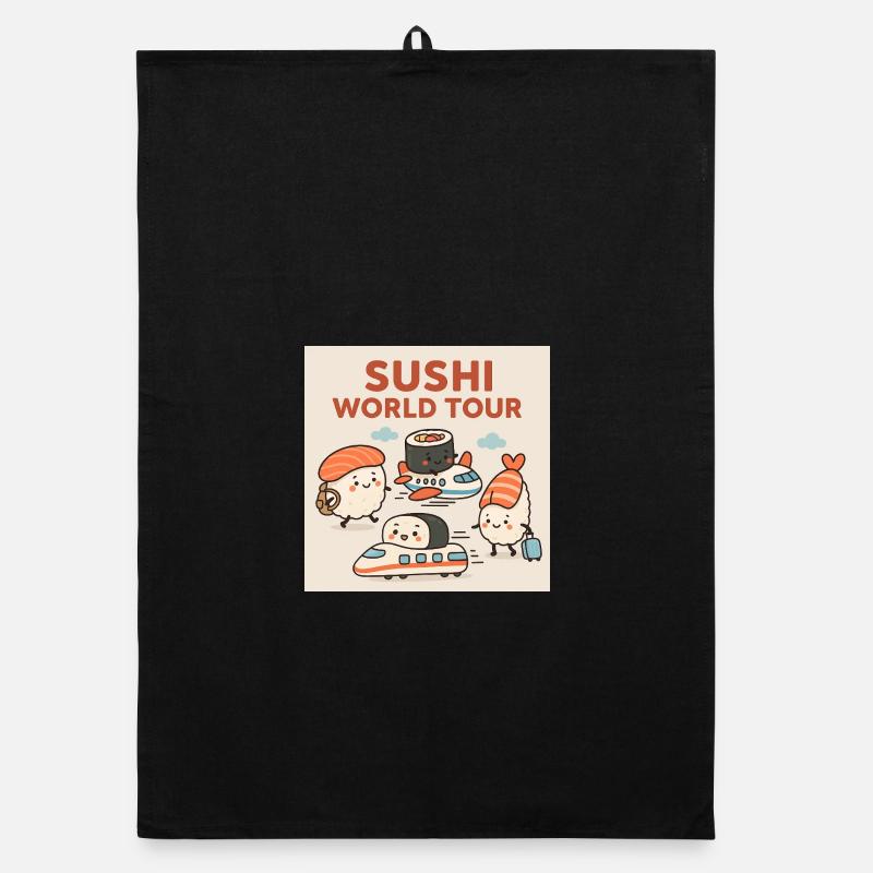 Sushi Reise Illustration - Organic Geschirrtuch - Schwarz