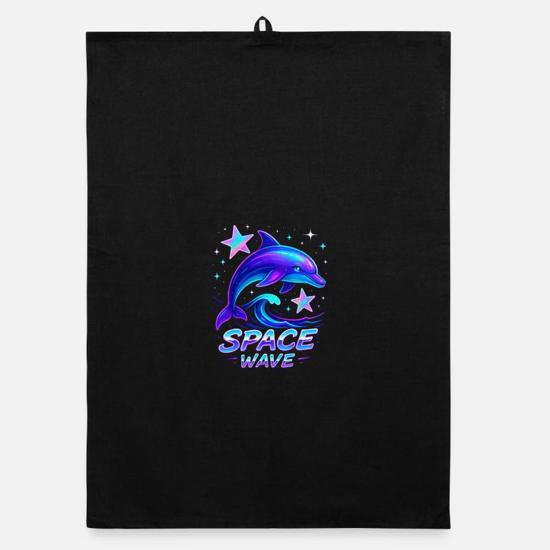 Neon Space Wave Dolphin Design Organic dish towel