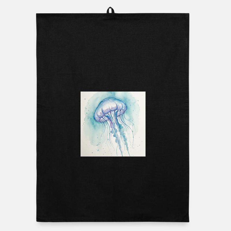 Aquarelle de Méduse, Bleu Océan Torchon bio