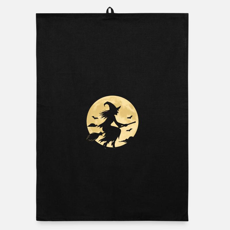 Moonlight Witch on Broom Organic dish towel