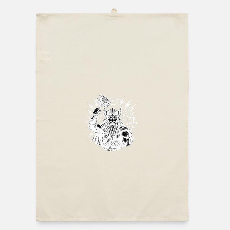 Odin mit Thorhammer Blitz Runenkreis Mjölnir Organic Geschirrtuch