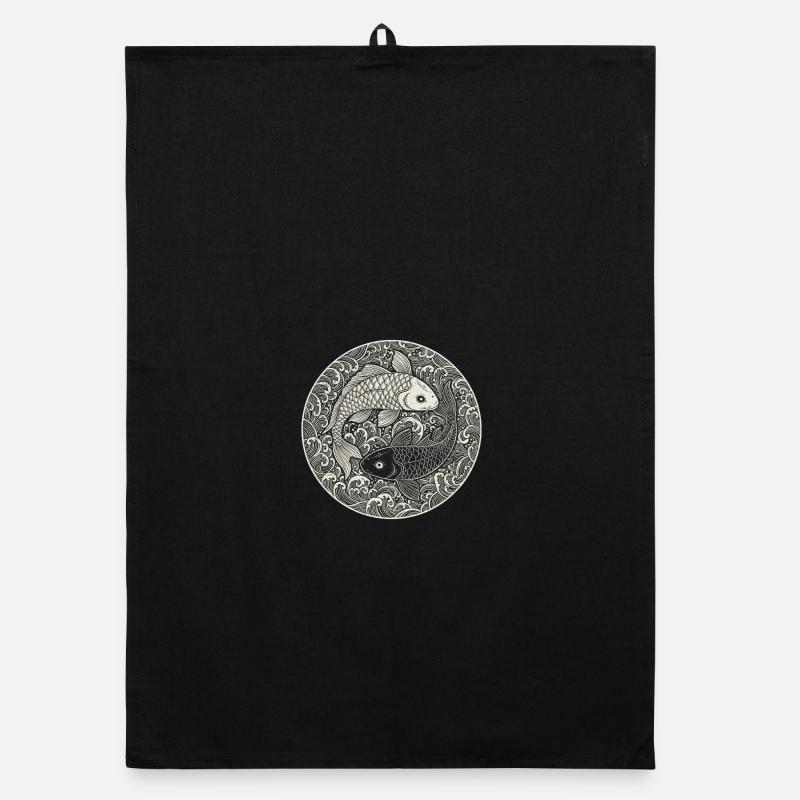 Carpe koi - Torchon bio - noir