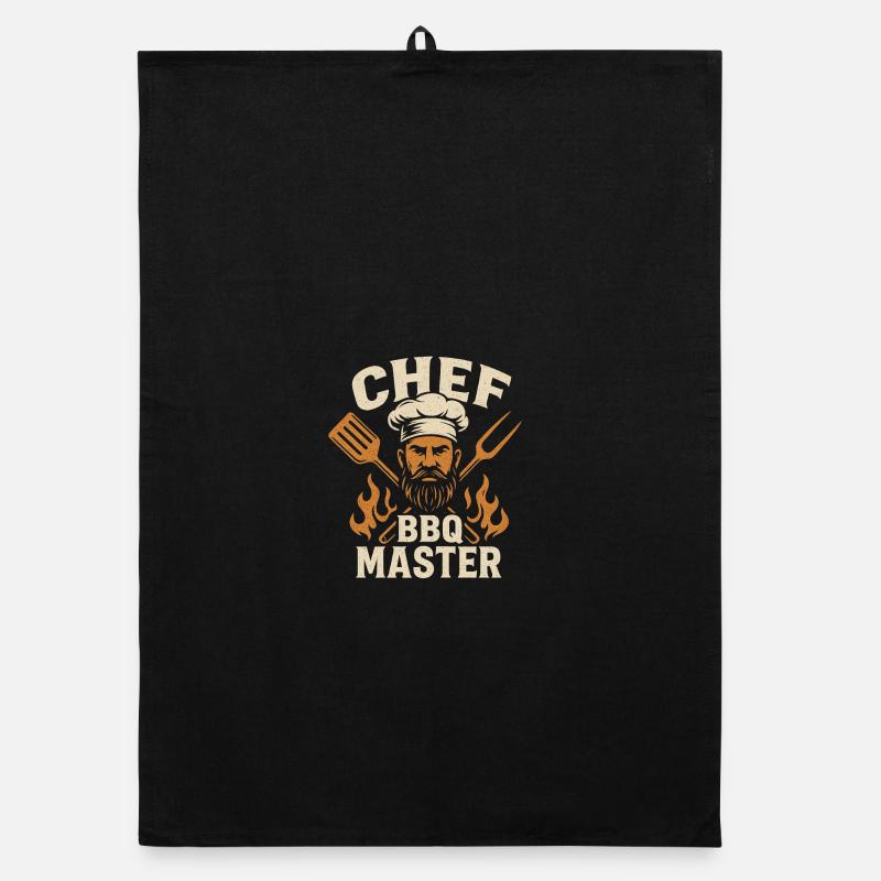BBQ Master Chef Motif with Flames Organic dish towel