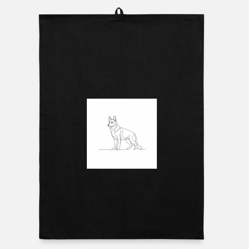 Minimalist German Shepherd Line - Organic dish towel - black