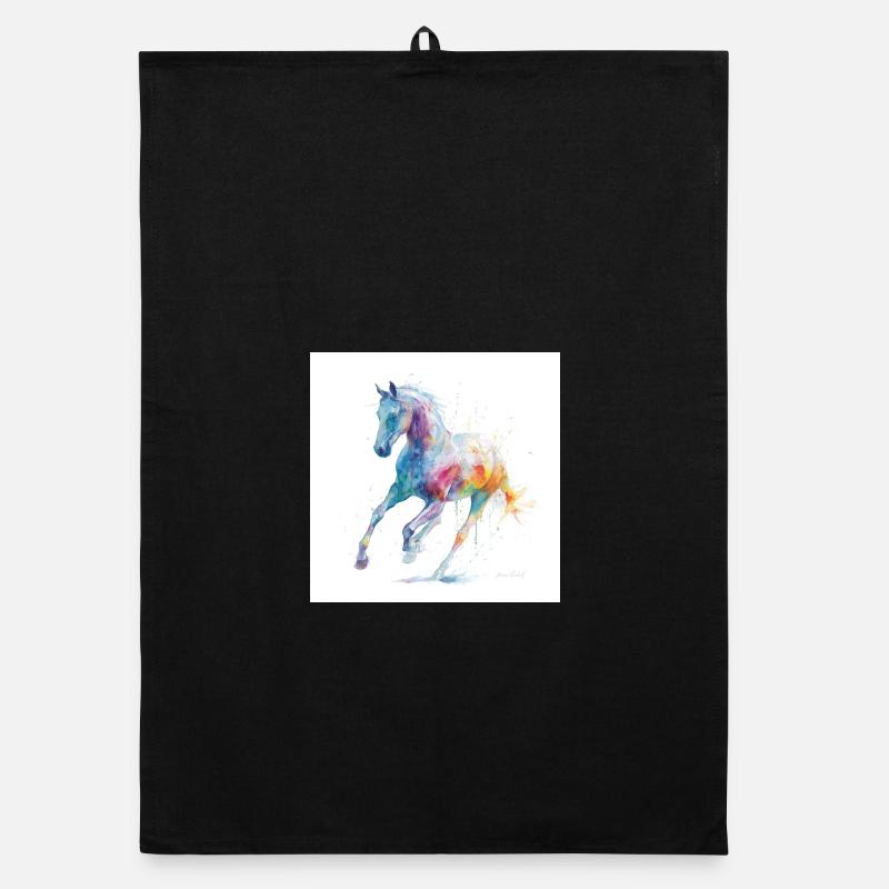 Regenbogen-Aquarellpferd in Bewegung Organic Geschirrtuch