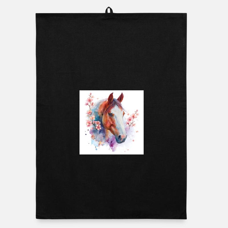 Aquarell Pferd und Blüten Organic Geschirrtuch