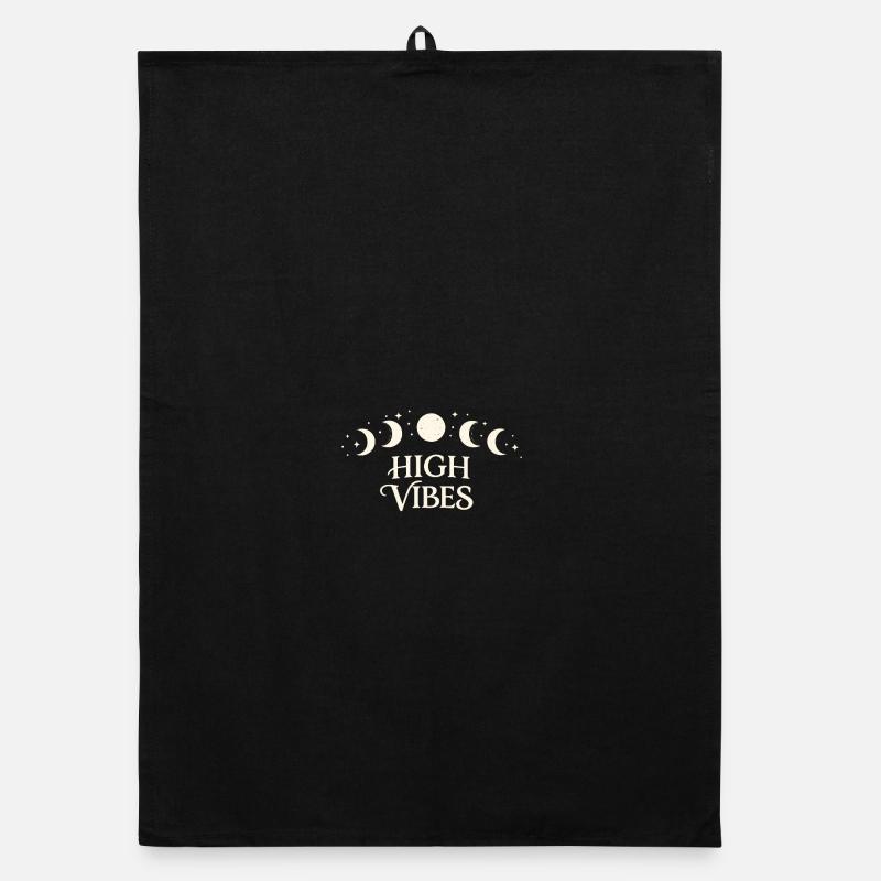 High Vibes Mondphasen Muster - Organic Geschirrtuch - Schwarz