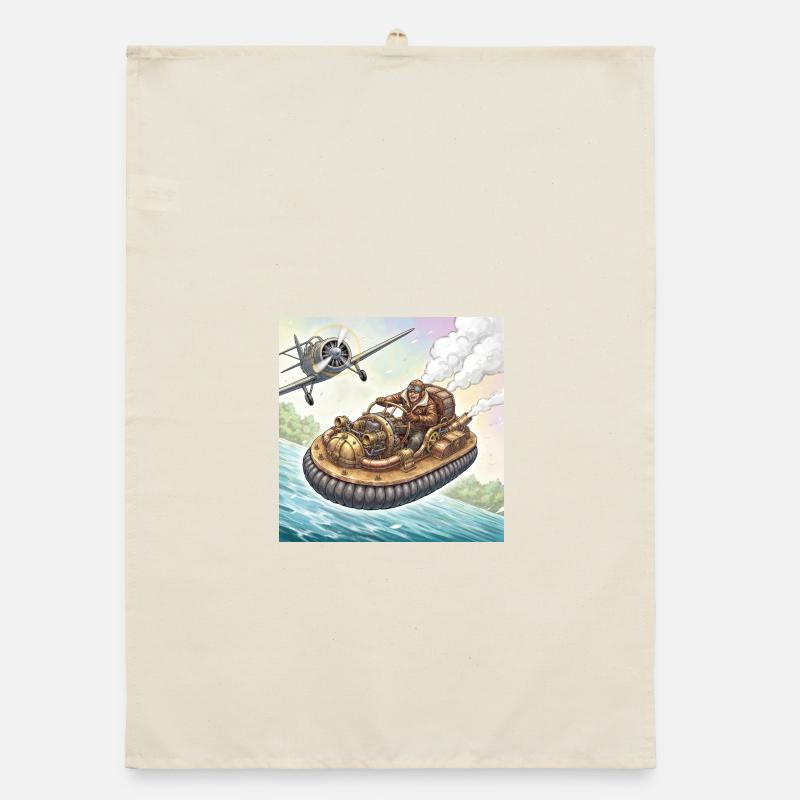 Steampunk Airboat River Chase Organic dish towel