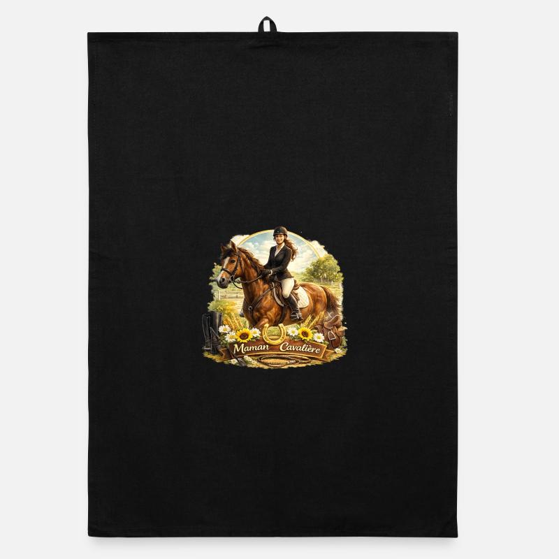 Maman Cavalier Équine et Fleurs Torchon bio