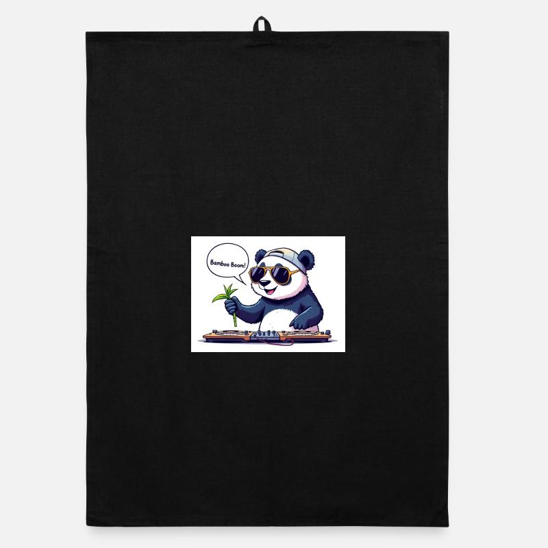 DJ Panda mit Brille und Bambusstab Organic Geschirrtuch