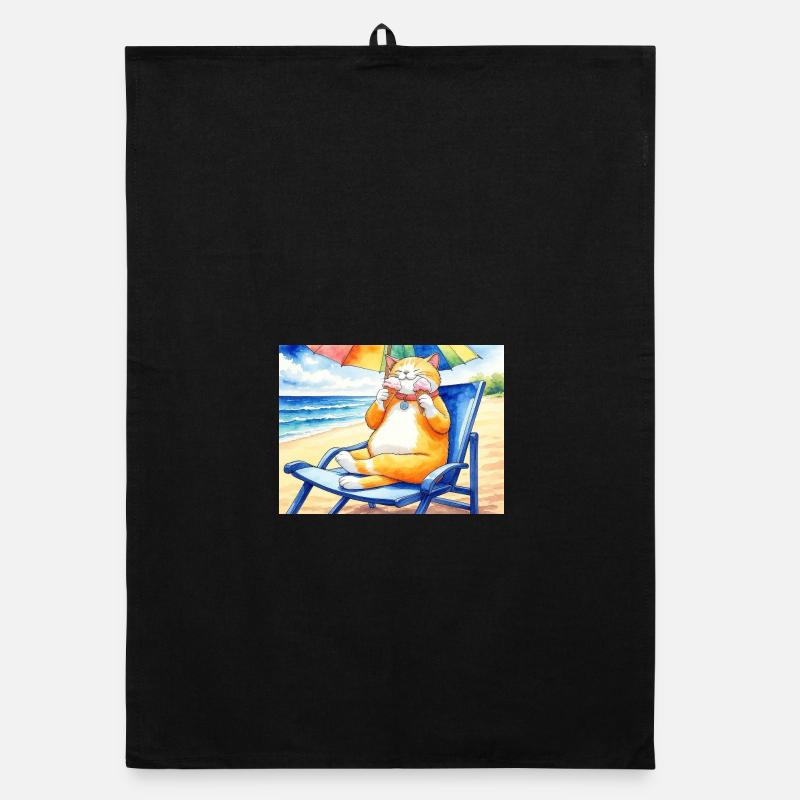 Chat sur la plage avec une glace Torchon bio