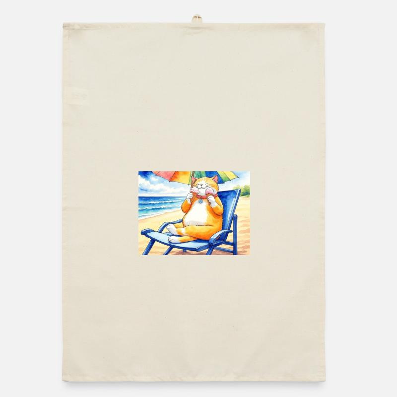 Chat sur la plage avec une glace Torchon bio