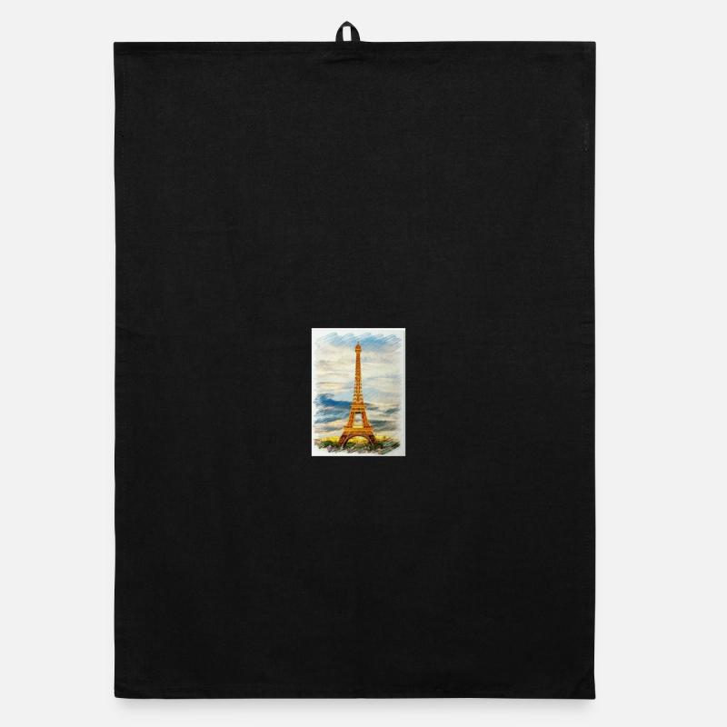 Aquarell Eiffelturm Skyline Kunst - Organic Geschirrtuch - Schwarz
