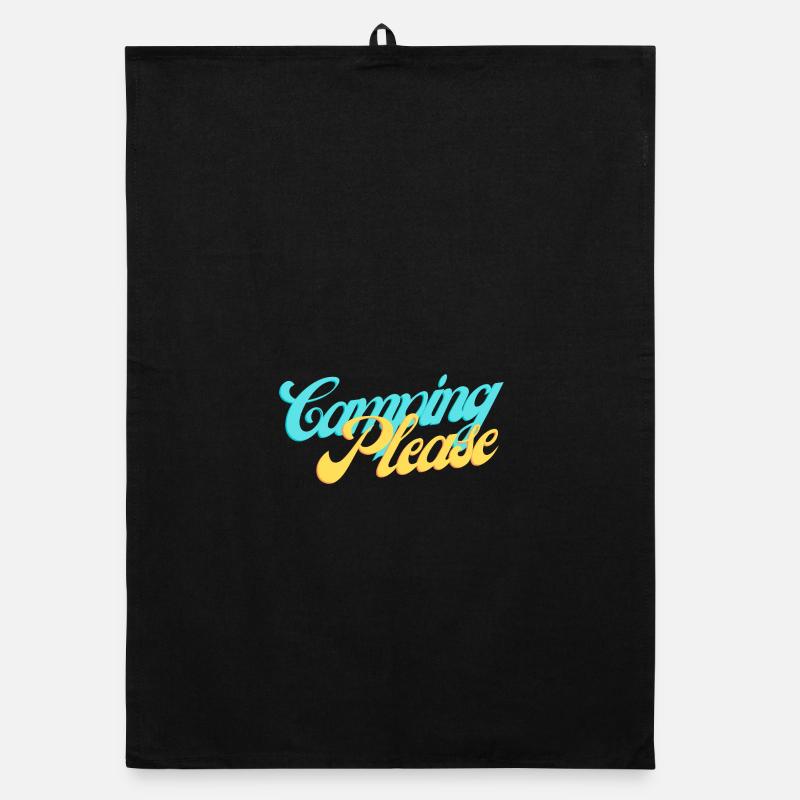 Camping Please Retro Script - Organic dish towel - black