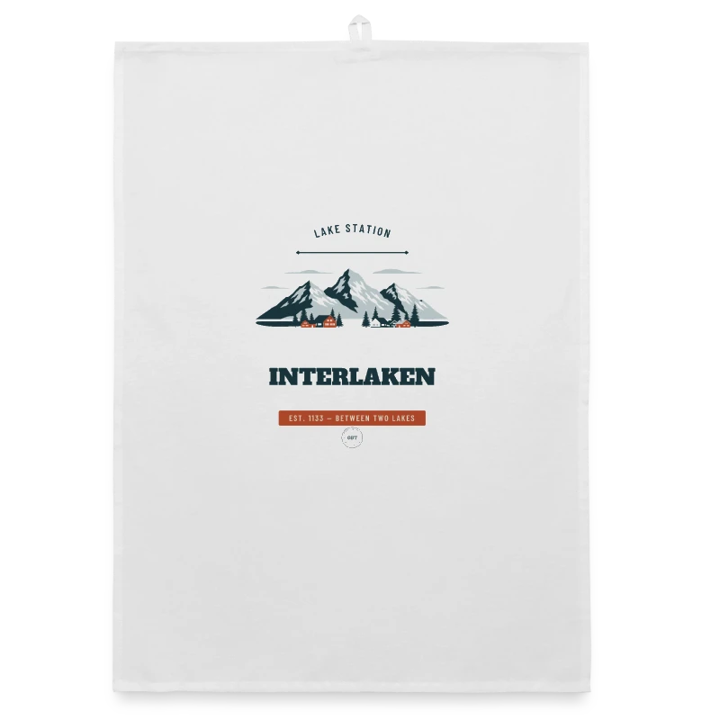 Interlaken badge on a organic dish towel