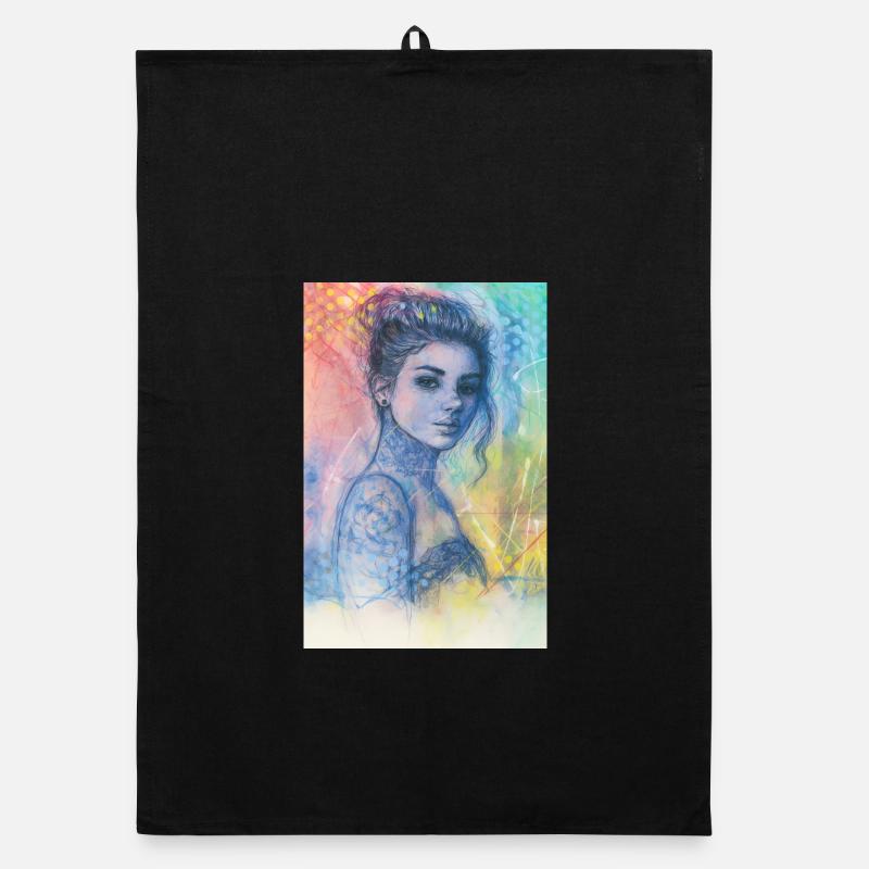 Frau Pop Regenbogen omikly Tattoo Arm Schädel Graf Organic Geschirrtuch