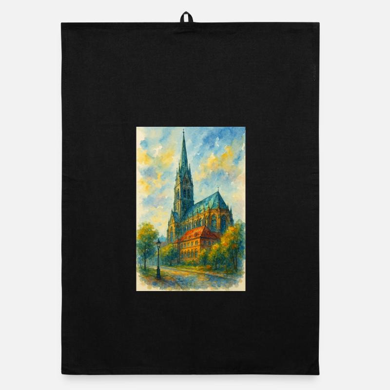 Église gothique de style impressionniste - Torchon bio - noir
