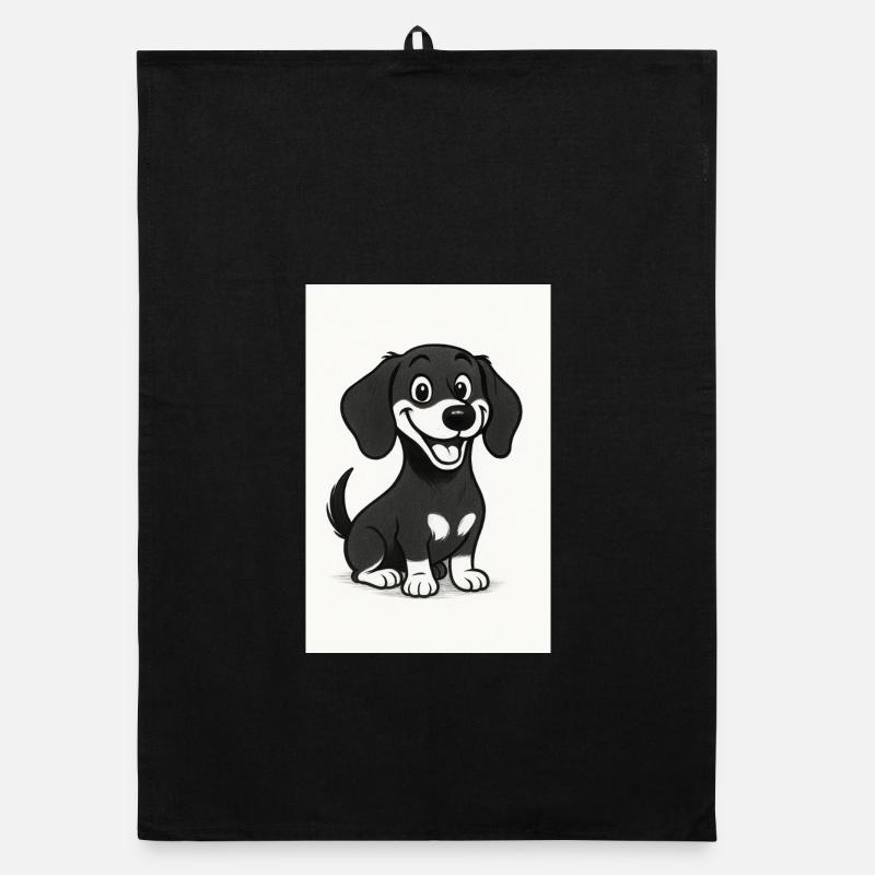 Happy dachshund black and white Organic dish towel