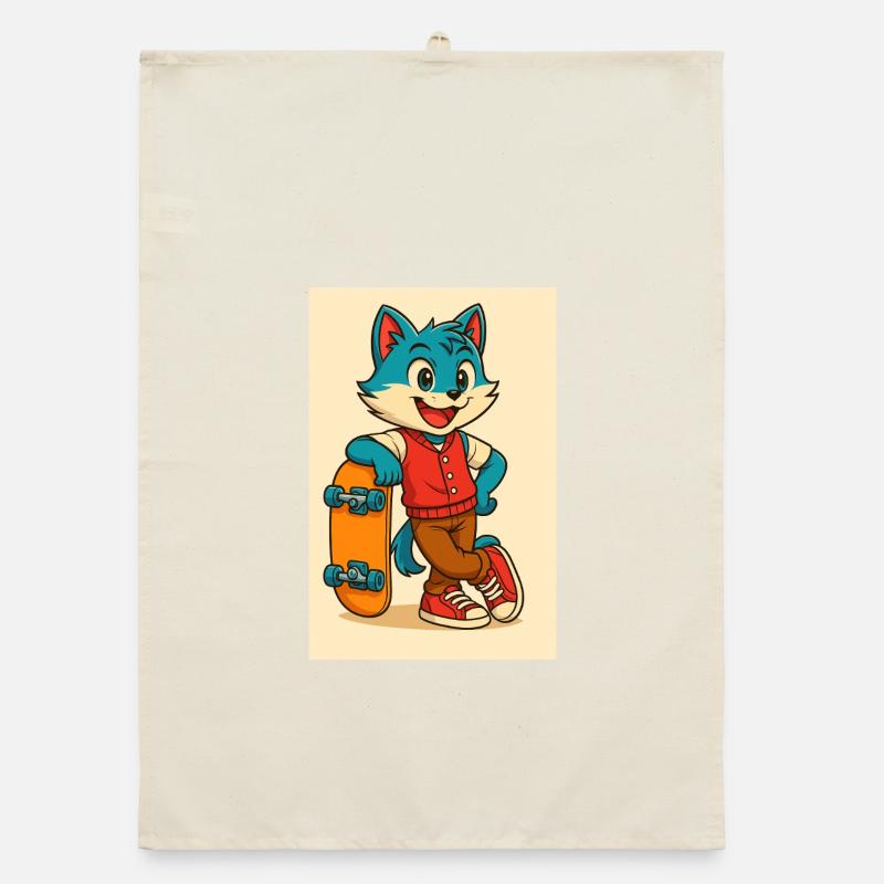 Scooter Fox mit Skateboard Organic Geschirrtuch
