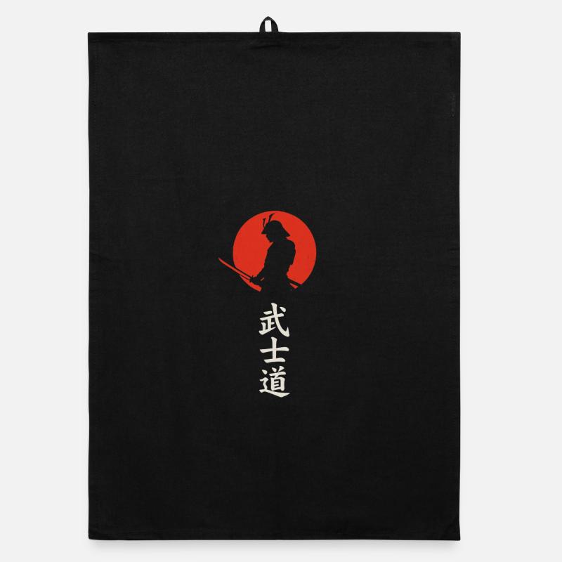 Silhouette de samouraï devant un soleil rouge – Bushidō Torchon bio