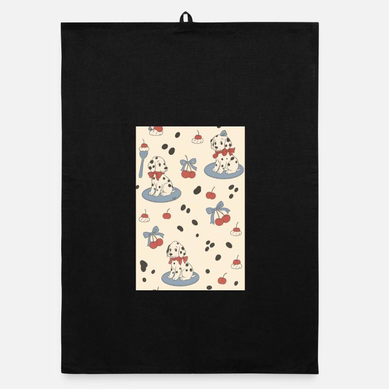 Chiots Dalmatien Charme Cerises - Torchon bio - noir
