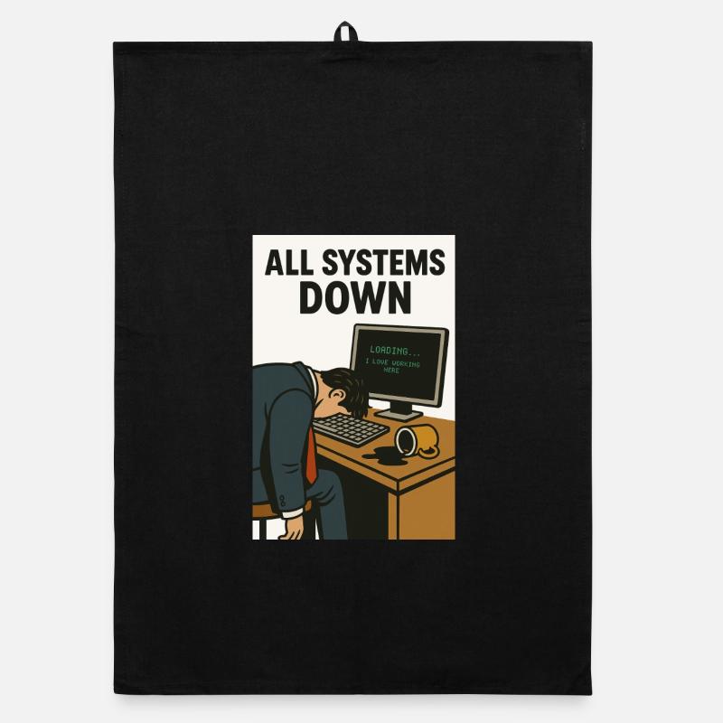 All Systems Down IT Humor Caricature Organic dish towel