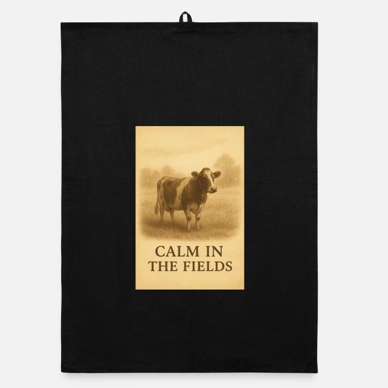 Calm in the Fields Vintage Cow Organic dish towel