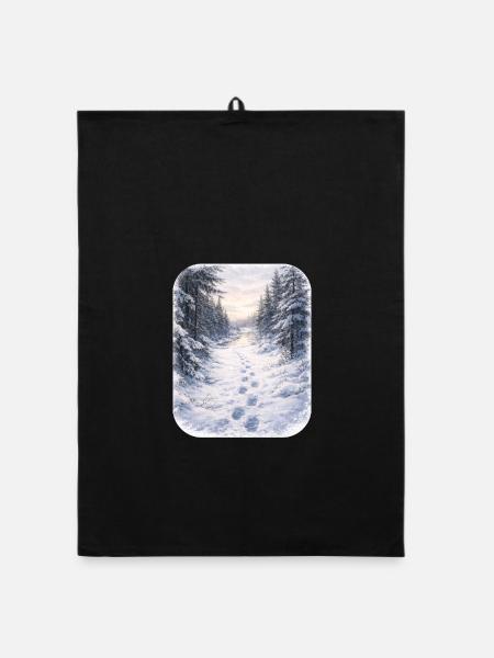 Winter Forest Path Morgenschein - Organic dish towel - black - Front