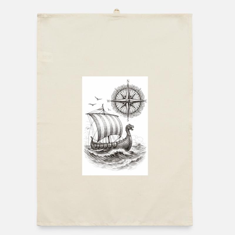Compass Viking Segelschiff Organic Geschirrtuch