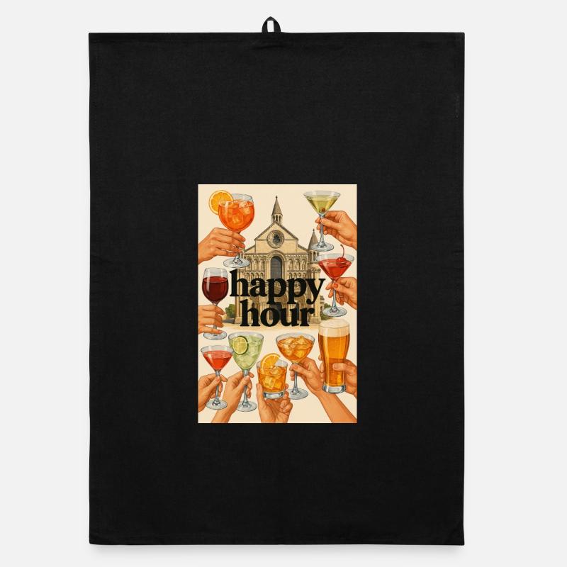 Happy_Hour_Collage - Organic Geschirrtuch - Schwarz