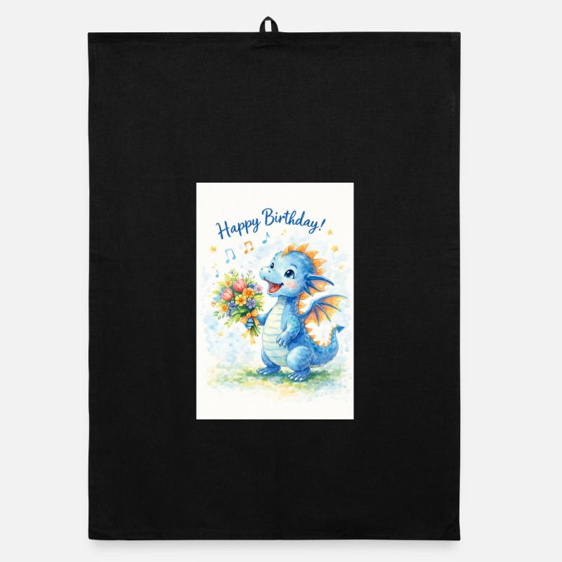 Dragon bleu avec bouquet de fleurs Torchon bio