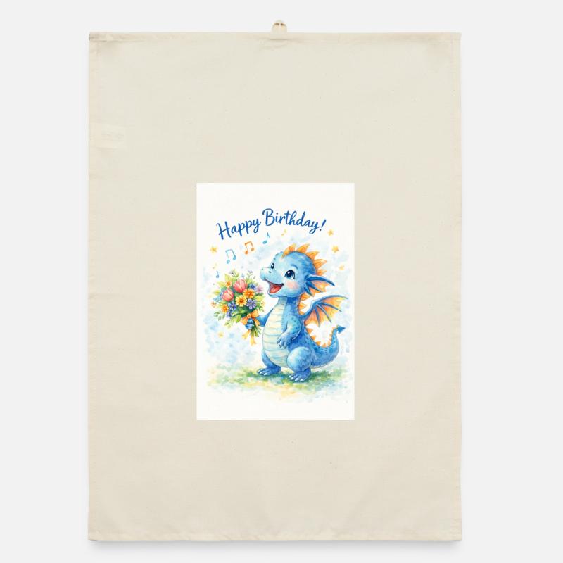 Blauer Drache mit Blumenstrauß Organic Geschirrtuch