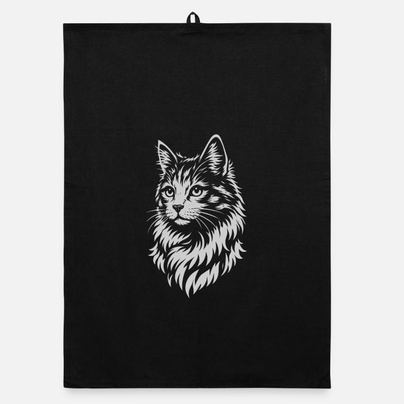 Chat élégant dans un style tribal, dessin au trait Torchon bio
