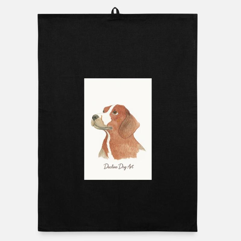 Beagle Portrait im Bleistift - Organic Geschirrtuch - Schwarz