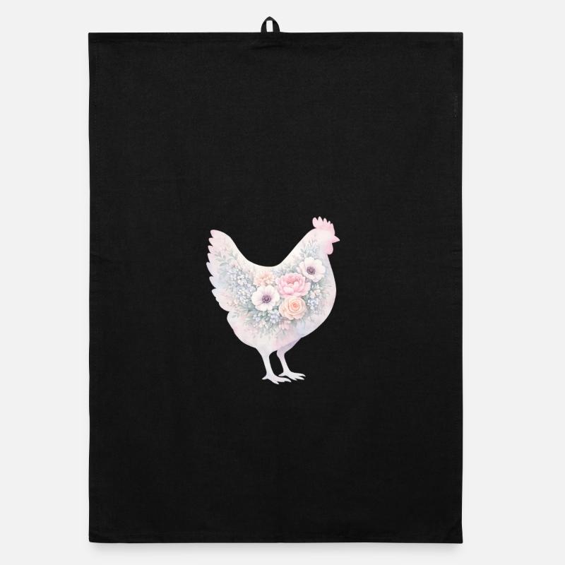 Henne Huhn Blumen Aquarell Organic Geschirrtuch