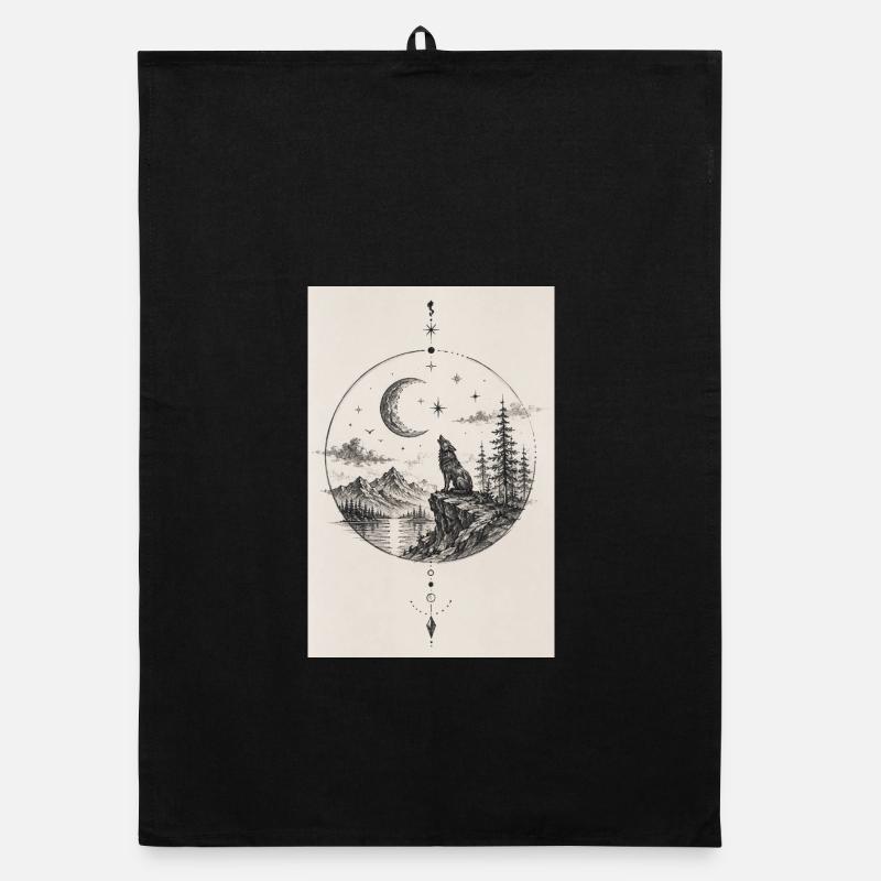 Moon wolf on the rocky summit Organic dish towel