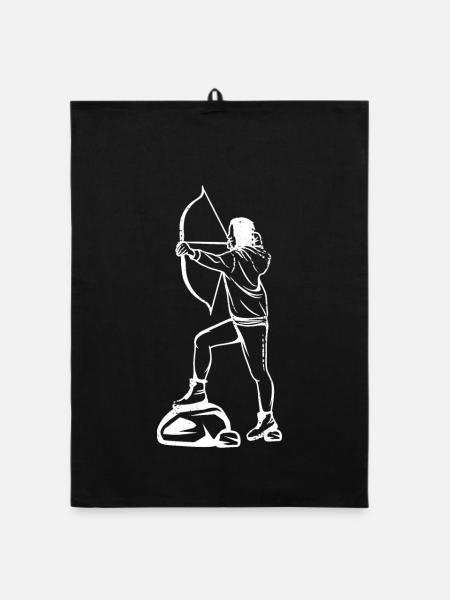 Archery Girl Drawing - Organic dish towel - black - Front