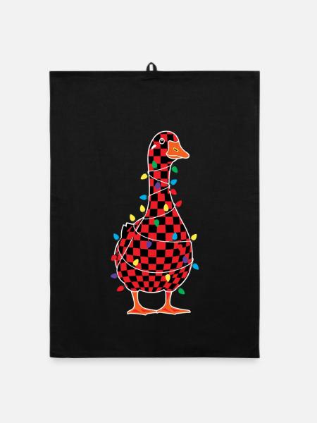 Humor Goose Christmas Plaid Red Plaid - Organic dish towel - black - Front
