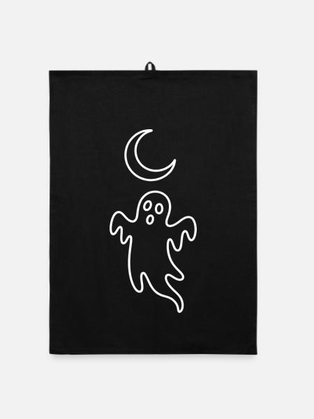 Art en trait de fantôme au clair de lune - Torchon bio - noir - Devant