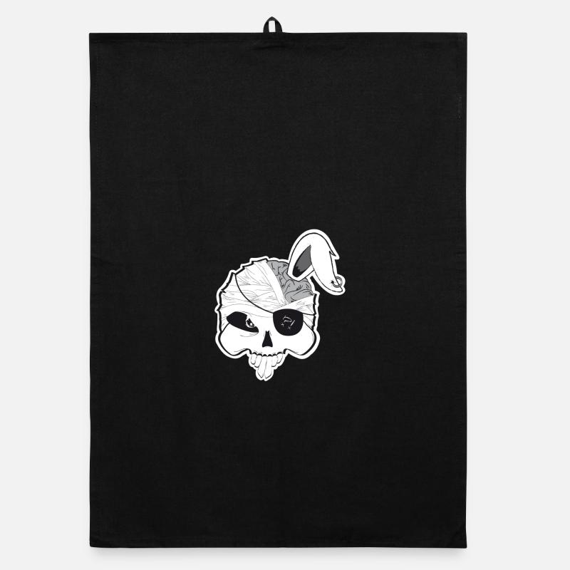 Crâne de lapin pirate avec cerveau et oreille de lapin Torchon bio