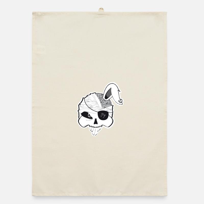 Pirate bunny skull with brain and rabbit ear Organic dish towel