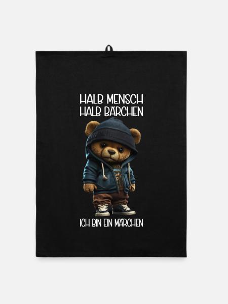 Streetwear Bär Bärchen halb Mensch... Sarkasmus - Organic Geschirrtuch - Schwarz - Vorne
