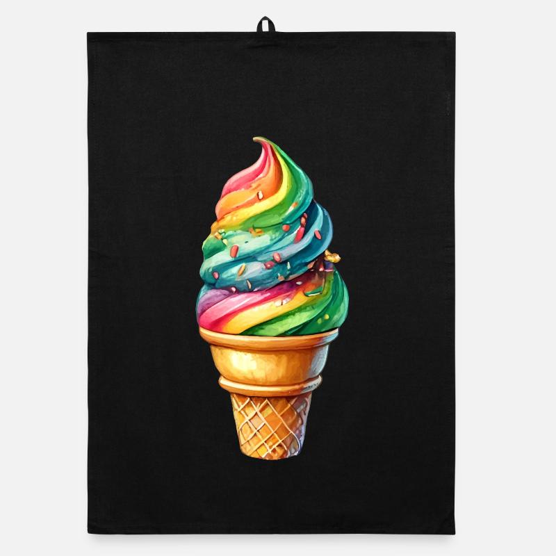 Versüße Dein Look mit diesem Regenbogen Eis Motiv Organic Geschirrtuch
