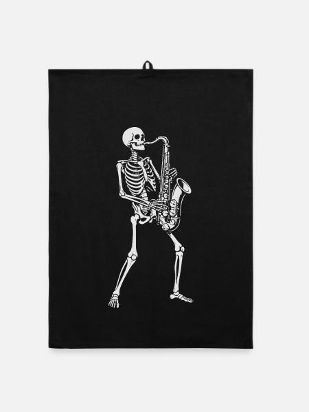 Skelett-Saxophonisten-Geschenk - Organic Geschirrtuch - Schwarz - Vorne